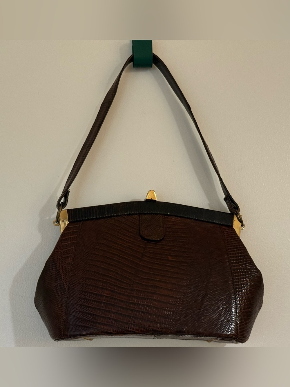 Classic Brown Lizard Vintage Textured Women's Shoulder Bag